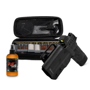 GRITR OWB Kydex Left Hand Holster for Smith & Wesson M&P Shield EZ 9/380 w/ Multi-Caliber Firearm Cleaning Kit & Gun CLP