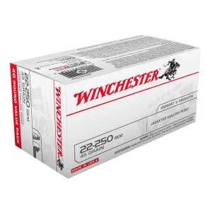 WINCHESTER USA .22-250 Rem 45Gr JHP 40rd Box Rifle Ammo (USA222502)