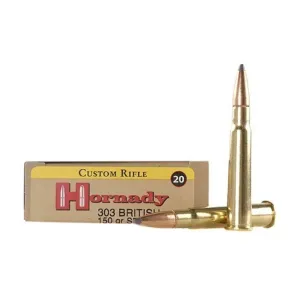 HORNADY Custom 303 British 150 Grain InterLock SP Ammo, 20 Round Box (8225)