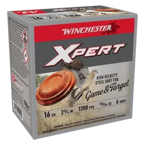WINCHESTER AMMO Xpert Game&Target 16Ga 2.75in #6 High Velocity Steel 15/16oz 25rd/Box Shotshell (WE16GT6)