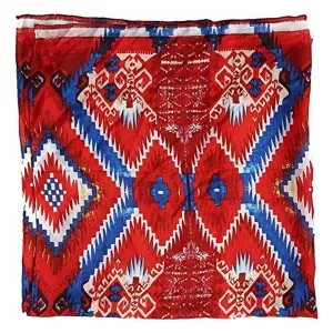 WYOMING TRADERS Aztec Regular Red Blue Silk Scarf (A4)