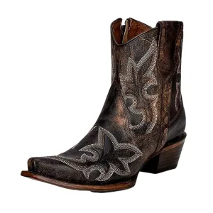 CIRCLE G by CORRAL Women's Black/Brown Embroidery Western Zipper Ankle Boots (L5917)