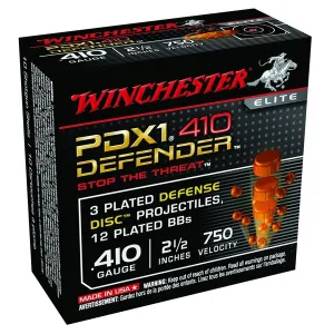 WINCHESTER PDX1 Defender 410Ga 2.5in Buckshot 3 Defense Discs/12 BB Pellets Ammo 10 Round Box (S410PDX1)