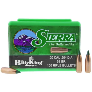 SIERRA 1039 BlitzKing Spitzer BT 20 Caliber .204 39 GR 100 Units Box (1039)
