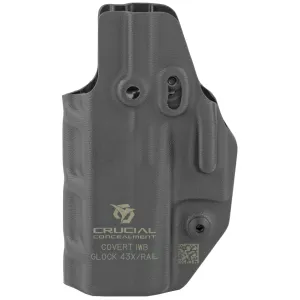 CRUCIAL CONCEALMENT Covert IWB Ambidextrous Kydex Black Holster for Glock 43/43X (1019)