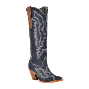 CORRAL Women's White Embroidery Denim Tall Top Pointed Toe Cowboy Boots (Z5226)