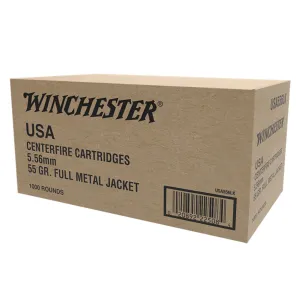 WINCHESTER AMMO USA 5.56mm 55 Grain Full Metal Jacket 1000rds/Box Rifle Ammo (WM1931000)