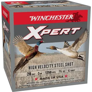 WINCHESTER AMMO 28Ga 3in 25rd #4 Xpert High Velocity Steel Pheasant 3/4oz Shotshells (WEXP2834)