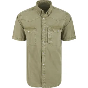DRAKE Mens Cinco Ranch Western Acid Washed Oil Green SS Shirt (DS2233-OGN)