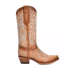 CORRAL Crackled Straw/Blue Liminiscent Embroidery Western Boots (C4144)