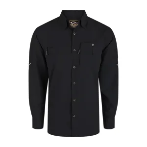DRAKE Men's 8-Shot Flyweight Caviar Black Long Sleeve Shirt (AD9501-CAB)