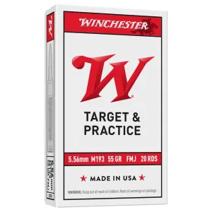 WINCHESTER USA 5.56mm 55 Grain FMJ 20rd Box Rifle Ammo (WM193K)