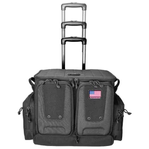 GPS Tactical Rolling Range Bag, Black, Soft Case, Foam Cradle Holds 6 Pistols, Internal Zipper Pocket Holds 4 Pistols, Oversize ATV Wheels, Additional External Pockets for Magazines, Binoculars, Ear Protection, Stapler, and Targets GPS-T2112ROBB