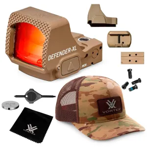 VORTEX Defender-XL 5 MOA Tan Micro Red Dot Sight w/ Men's Force On Force Multicam Camo Cap