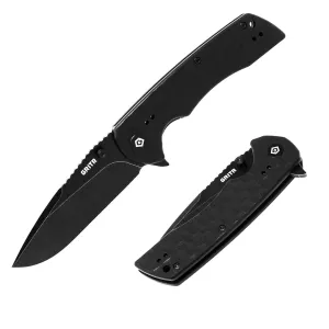 GRITR Stealth Folding Pocket Knife w/ 3.5" D2 Steel Blade, G10 Scales, Black Non-Serrated