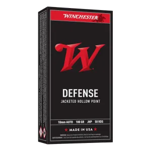 WINCHESTER AMMO Defense 10mm Auto 180gr JHP 50rd/Box Handgun Ammo (USA10JHP)