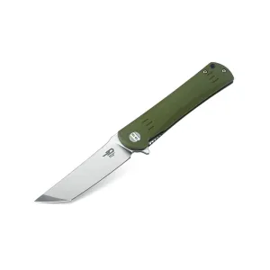 BESTECH KNIVES Kendo 3.5in D2 Stonewash/Satin Blade Army Green G10 Folding Knife (BG06B-1)