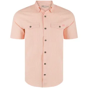 DRAKE WATERFOWL Men's Frat Seersucker Peach Pearl Tonal Striped Button-Down Short Sleeve Shirt (DS2255-PPT)