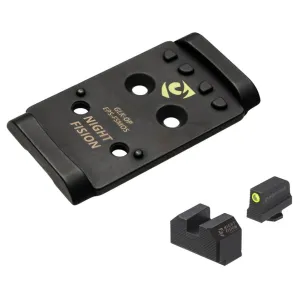 NIGHT FISION Optic Plate + Tritium Yellow Front Sight Combo: EPS to Glock Full Size MOS (GLK-OPBS-EPS-MOS-YGZX)