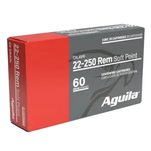 AGUILA .22-250 Rem 60Gr SP 20rd Box Rifle Ammo (8338AG)