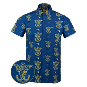 RETRO RIFLE Men's Glocktopus Blue/Yellow Button Down Shirt (79615371)