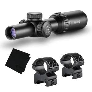 HAWKE Vantage IR 1-4x20 Turkey Dot IR Reticle Riflescope w/ Match Mount 1in Medium Weaver Scope Rings and GRITR Microfibre (14205+22113+GRIT-MF)