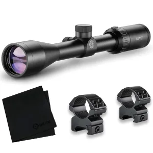 HAWKE Vantage 4-12x40 AO Mil-Dot Reticle Riflescope w/ Match Mount 1in Medium Weaver Scope Rings and GRITR Microfibre (14141+22113+GRIT-MF)