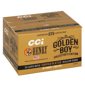 CCI Henry Golden Boy Edition .22LR 36 Grain Copper Plated Hollow Point 275-Round Box Ammo (HGB22)
