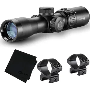 HAWKE XB30 2-7x32 SR Reticle Riflescope with Match Weaver 30mm Low 2pc Black Riflescope Ring Mounts and GRITR Microfibre (12224+22115+GRIT-MF)