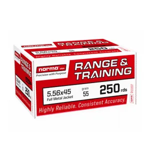 NORMA Range & Training 5.56x45mm 55Gr FMJ 250rd Box Rifle Ammo (701703514)