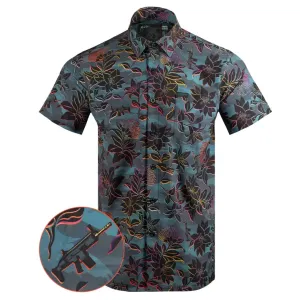RETRO RIFLE Tropical Tiger Neon Button Up Short Sleeve Shirt (77029301)