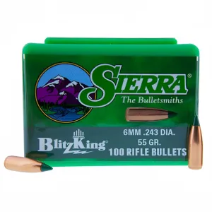 SIERRA BlitzKing 6mm 55Gr SPT 100/Box Rifle Bullets (1502)