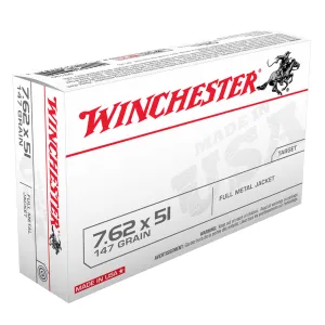 WINCHESTER USA 7.62x51mm 147Gr Full Metal Jacket 20/200 Rifle Ammo (Q3130)