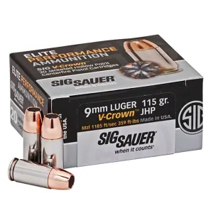 SIG SAUER 9mm 115gr JHP 20 Box Elite V-Crown Ammo (E9MMA1-20)