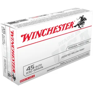 WINCHESTER USA 45 ACP 230Gr Jacketed Hollow Point 50rd Box Bullets (USA45JHP)
