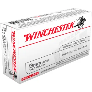 WINCHESTER USA 9mm 147Gr Jacketed Hollow Point 50rd Box Bullets (USA9JHP2)