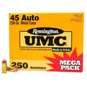 REMINGTON UMC 45 ACP 230 Grain FMJ Ammo, 250 Round Box (L45AP4A)