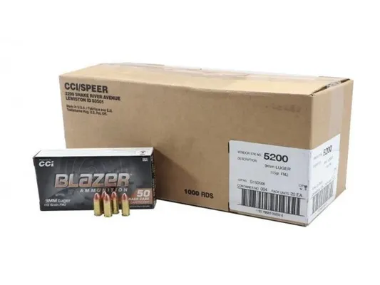 CCI Ammunition Blazer Brass 9mm 115-Grain 1000-Rounds Bulk FMJ
