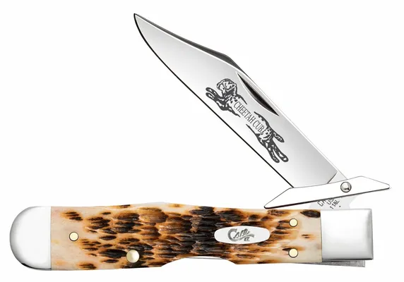 Case XX Cheetah Cub Amber Clip Point w/Swing Guard Bone Folding Knife
