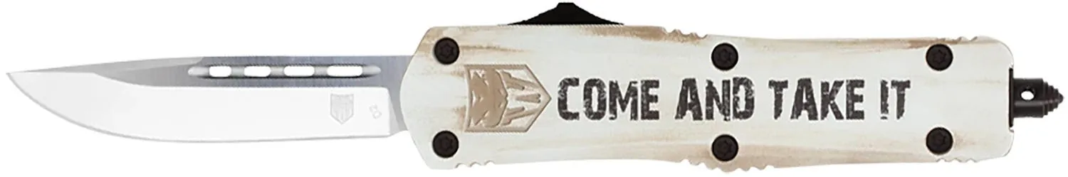 CobraTec Knives FS-3 White Come And Take It OTF 3 Plain Edge Tanto D2 Blade