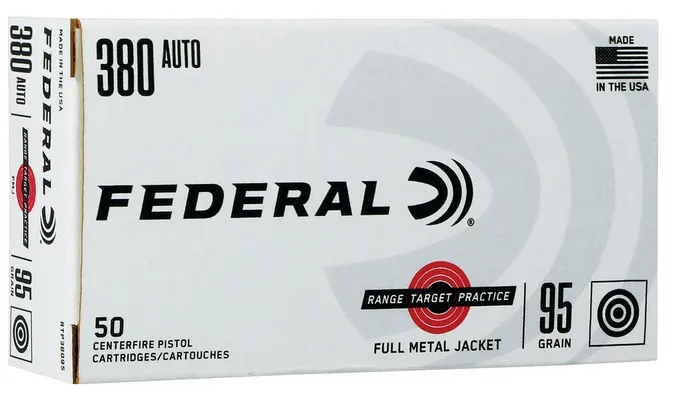 Federal Range and Target Brass .380 Ammo 95-Grain 50-Rounds FMJ