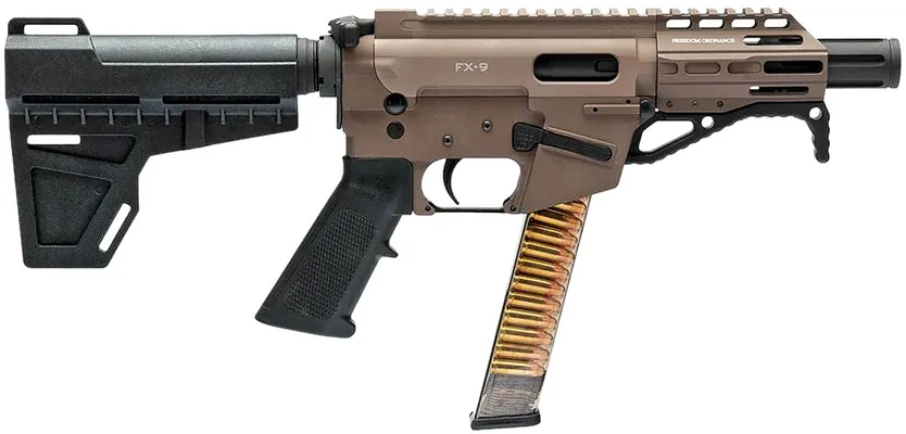 Freedom Ordnance FX9P Flat Dark Earth 9mm 4 Barrel 31-Rounds w/ KAK Shockwave Brace
