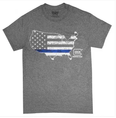 Glock Short Sleeve Blue Line T Shirt 3-XL Grey