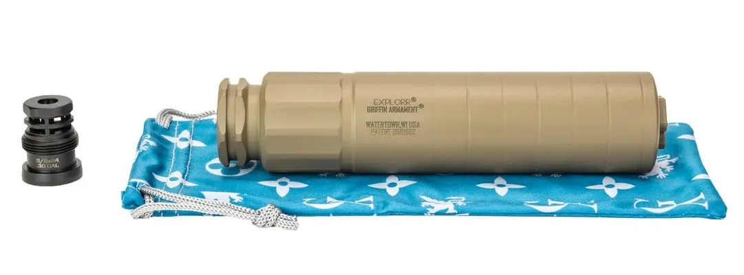 Griffin Armament Explorr Flat Dark Earth 5.56mm Suppressor Taper Mount 1/2x28