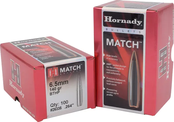 Hornady Match Reloading Bullets .264 Caliber 140-Grain 100-Count BTHP