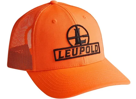 Leupold Reticle Trucker Hat Blaze Orange Pre-Curved Bill