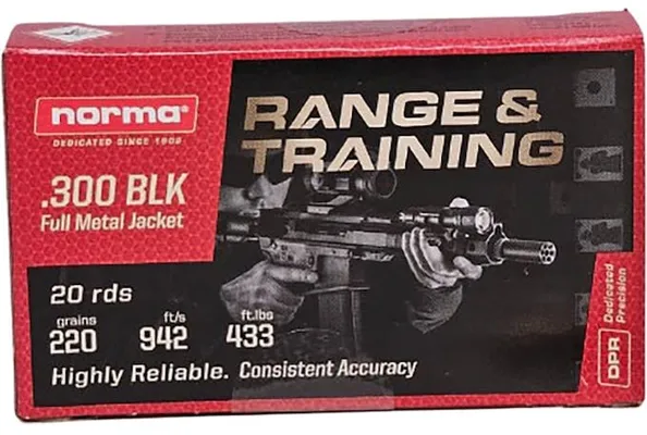 Norma Range and Training .300 AAC Blackout 220 Grain 20-Rounds FMJ