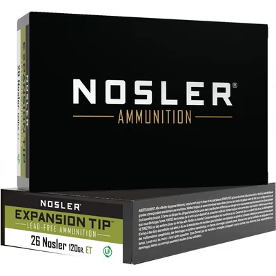Nosler E-Tip Ammunition Brass .26 Nosler 120-Grain 20-Rounds PT