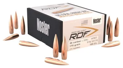 Nosler 30 Caliber .308 Diameter 175 Grain Hollow Point Boat Tail RDF Match 100 Rd