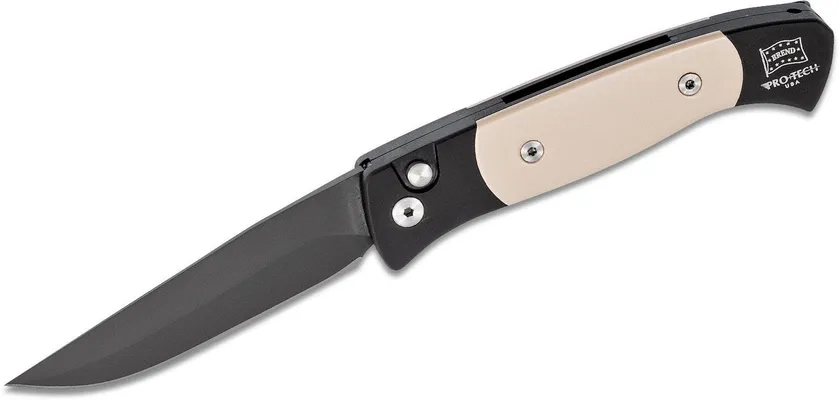 ProTech Knives Brend 2 Ivory Automatic Knife - 2.9 Plain Black Clip Point Blade